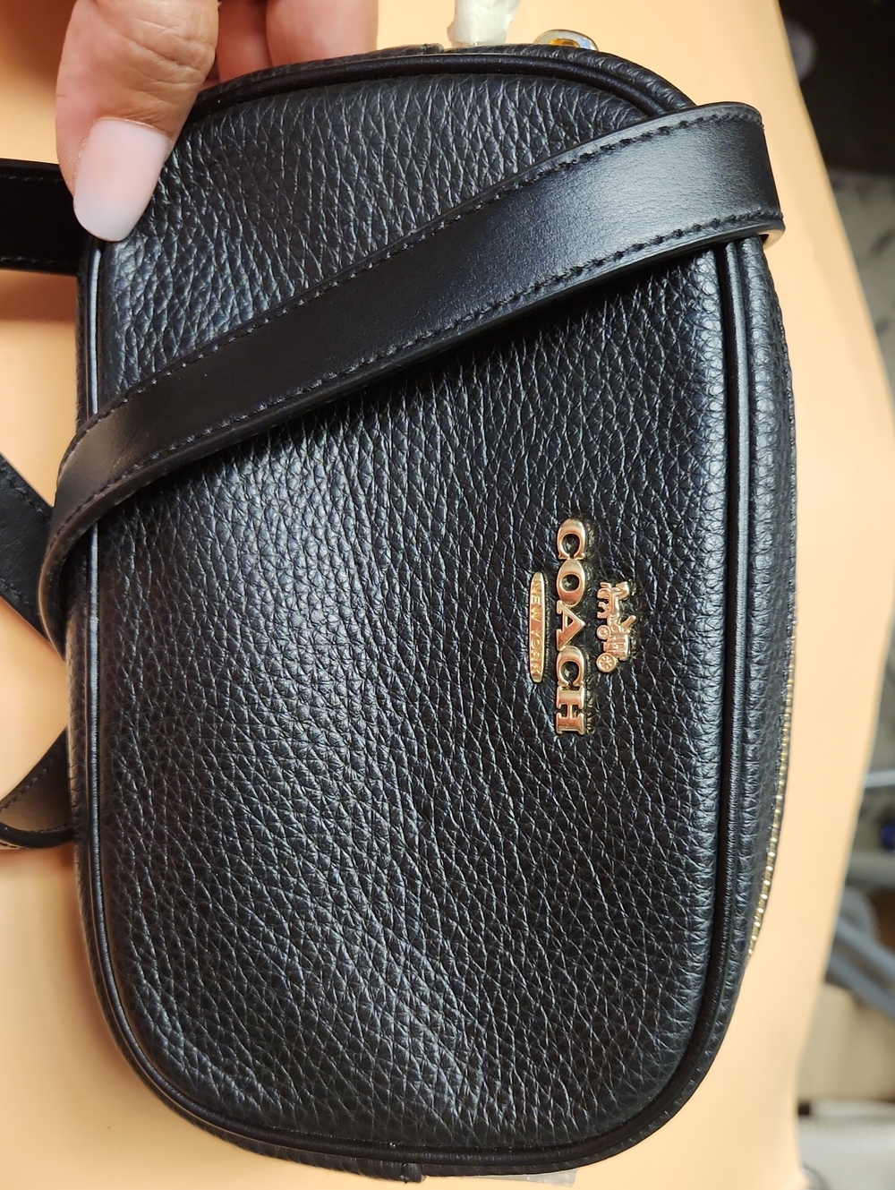 Coach Black Pebbled Leather Crossbody with Gold Logo